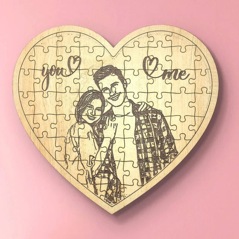 Heart shape Personalized wooden engraved photo frame jigsaw puzzle