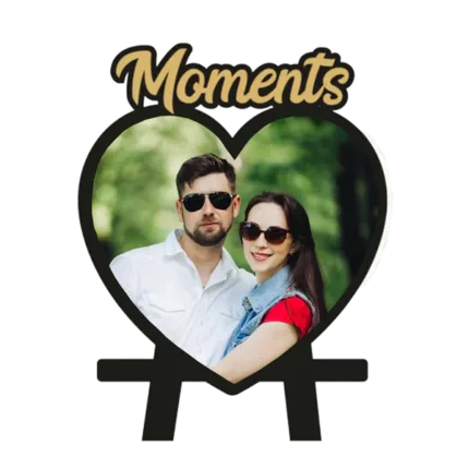 Personalized heart photo with Moments text Table Frame
