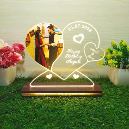 Personalized Heart Shaped Acrylic LED Lamp with Your Photo & Stand