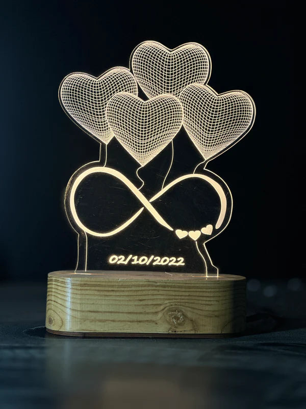 Personalized Name Acrylic LED Illusion Lamp with Hearts Personalized Name Acrylic LED Illusion Lamp with Hearts