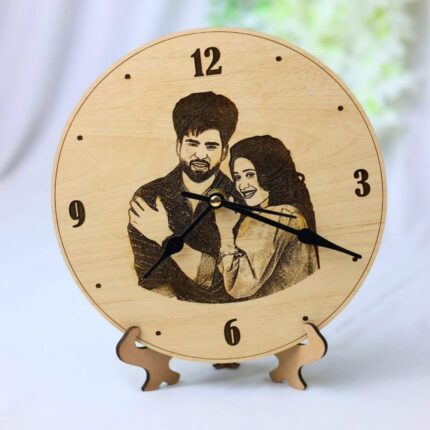 Personalized Wooden Engraved Photo Clock (8x8 Inches)