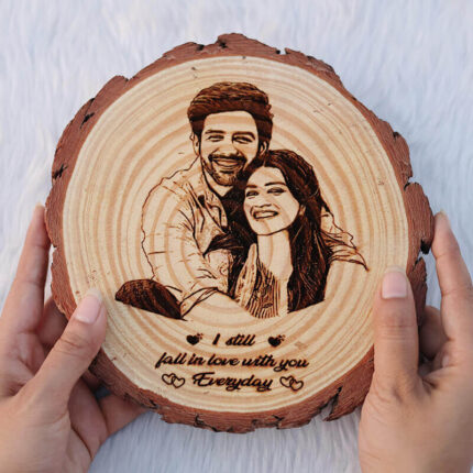 Wooden Slice Engraved photo frame